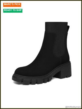 Women's Chunky Platform Chelsea Ankle Boots with Sock Fit and Lug Sole